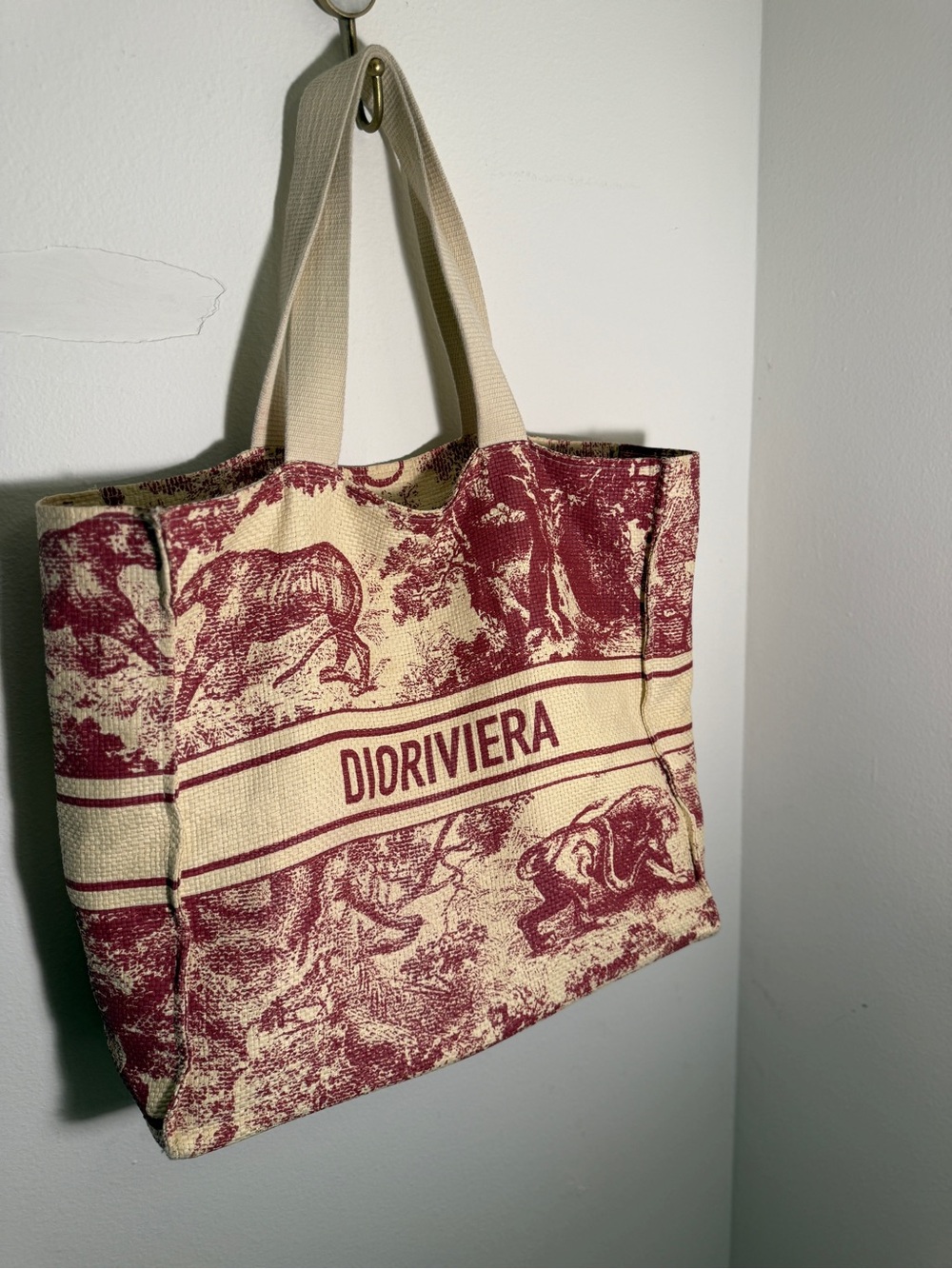 Dioriviera Red and Cream Canvas Tote - Picture 4 of 6